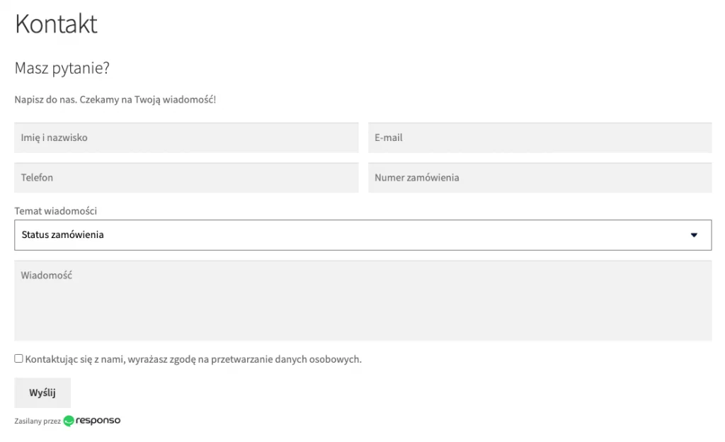Sklep na WooCommerce - formularz kontaktowy