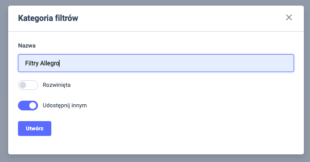 udostępnianie kategorii filtrów responso